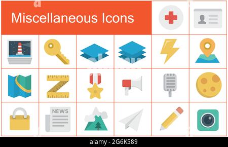 Verschiedene flache Symbole für Unternehmen, Technologie und Web. Vektorgrafik mit weißem Hintergrund. Stock Vektor