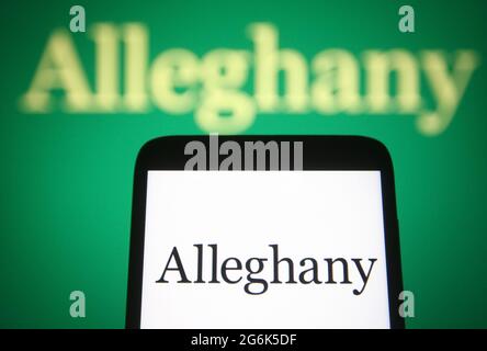 Ukraine. Juli 2021. In dieser Abbildung ist ein Logo der Alleghany Corporation auf einem Smartphone und einem pc-Bildschirm zu sehen. (Foto von Pavlo Gonchar/SOPA Images/Sipa USA) Quelle: SIPA USA/Alamy Live News Stockfoto