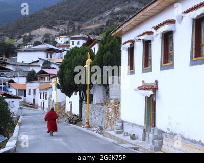 Mönch im tibetischen Kloster Dondahulin in Yunnan Stockfoto