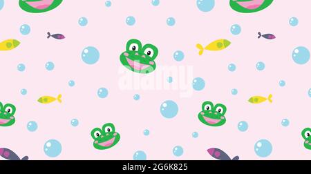 Nahtloses Panoramamuster, Frösche und Fische - Vektorgrafik Stock Vektor