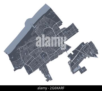 Haager Karte. Detaillierte Vektor-Karte von Hague Verwaltungsgebiet. Blick auf das Stadtbild mit Postern und die Arie der Metropole. Dunkles Land mit weißen Straßen, Straßen und Ave Stock Vektor