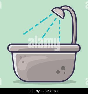 Badewanne mit Vektor-Illustration der Dusche in flachem Stil Stock Vektor