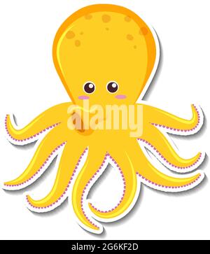 Niedliche Krake Cartoon Charakter Aufkleber Illustration Stock Vektor