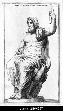 Der römische Gott Jupiter, Marmorstatue aus dem Museo Clementino, historisches Rom, aus Calcografia di Roma, Serafino Giovannini, 1779 / der römische gott Jupiter, Marmorstatue aus dem Museo Clementino, historisches Rom, aus Calcografia di Roma, Serafino Giovannini, 1779, Historisch, historisch, Digitale verbesserte Reproduktion eines Originals aus dem 18. Jahrhundert / digitale Reproduktion einer Originalvorlage aus dem 18. Jahrhundert, Originaldatum nicht bekannt, Stockfoto