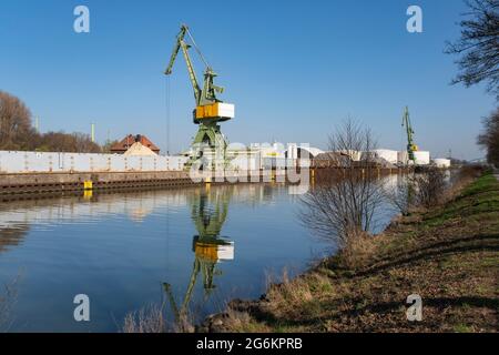 Kran am Stadthafen Lünen, Ruhrgebiet, Nordrhein-Westfalen, Deutschland, Europa Stockfoto