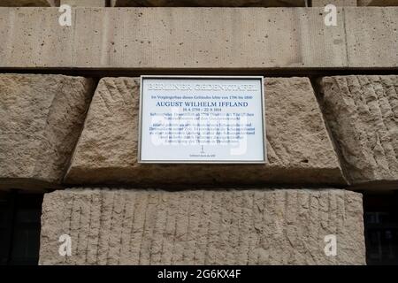 Gedenktafel von August Wilhelm Iffland, Berlin, Deutschland Stockfoto