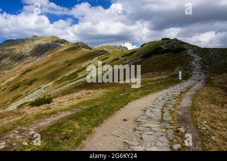 Tatra Nationalpark im Sommer. Westliche Tatra. Auf dem Trail. Blick auf Kasprowy Wierch. Stockfoto