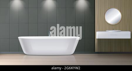 3d, Bad, Bad, Badewanne, Brett, Braun, Schrank, kosmetisch, dunkel, dekorativ, Design, Element, Ausrüstung, Wasserhahn, Boden, Möbel, glänzend, Hygiene, Stock Vektor