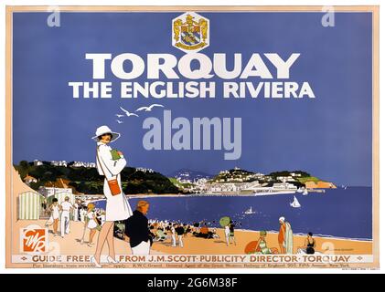 Torquay. The English Riviera von William A. Sennet (Daten unbekannt). Restauriertes Vintage-Poster, das in den 1920er Jahren in Großbritannien veröffentlicht wurde. Stockfoto