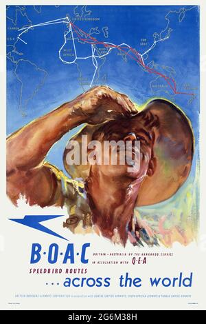 B.O.A.C. Speedbird Routes ...across the world von Harold Foster (Termine unbekannt). Restauriertes Vintage-Poster, das 1946 in Großbritannien veröffentlicht wurde. Stockfoto