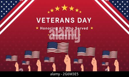 Alles gute zum Veteranen-Tag. Veterans Day. Flache Abbildung. Flaches Vektordesign. Veterans Day. Ehrt alle, die gedient haben. November 11. Stock Vektor