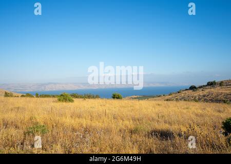 Israel, Galilee, der See von Galilee [See Kineret oder See Tiberias] vom Berg Arbel aus gesehen Stockfoto