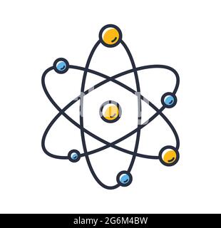 Atom-Symbol. Chemie Wissenschaft Forschung isoliert auf weißem Hintergrund. Designelemente, farbig. Element für mobile Konzepte und Web-Apps. Flacher Style vec Stock Vektor