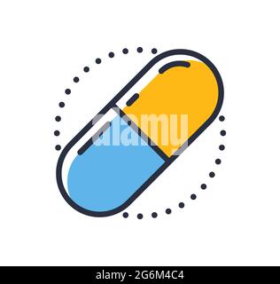 Symbol für antibiotische Pillen. Medikamente auf weißem Hintergrund isoliert. Designelemente, farbig. Element für mobile Konzepte und Web-Apps. vecto in flacher Ausführung Stock Vektor