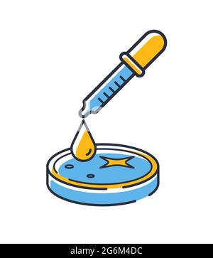 Petrischalensymbol. Chemische Forschung isoliert auf weißem Hintergrund. Designelemente, farbig. Element für mobile Konzepte und Web-Apps. Flacher Vektorillus Stock Vektor