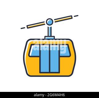 Symbol für den Sessellift. Bergbahn isoliert auf weißem Hintergrund. Designelemente, farbig. Element für mobile Konzepte und Web-Apps. Vektor mit flachem Stil Stock Vektor