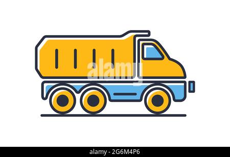 LKW-Symbol ablassen. Kippwagen auf weißem Hintergrund isoliert. Designelemente, farbig. Element für mobile Konzepte und Web-Apps. Vektor-illuu im flachen Stil Stock Vektor