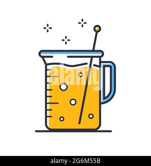 Messbecher aus Glas mit Skala. Laborgefäß auf weißem Hintergrund isoliert. Designelemente, farbig. Element für mobile Konzepte und Web-Apps. Stock Vektor
