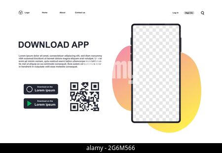 Download-Seite der mobilen App. Hintergrund für die Download-App-Seite. Download App Konzept. Mpty Bildschirm Smartphone für Sie App. Tasten mit Scan-qr-Code Stock Vektor