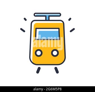 Tram-Symbol. Transportelement auf weißem Hintergrund isoliert. Designelemente, farbig. Element für mobile Konzepte und Web-Apps. Flacher Vektorillus Stock Vektor