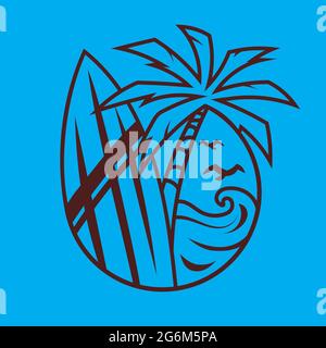 Surfbrett mit Palme. Surfen Concept Art im monochromen Stil. Stock Vektor