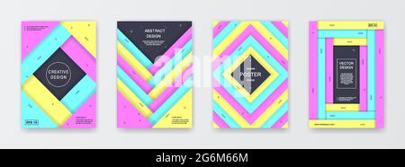 Modernes Set von abstrakten Covern. Abdeckungen mit minimalem Design. Coole geometrische Hintergrund für Ihr Design. Satz von 4 im A4-Format, anwendbar für b Stock Vektor