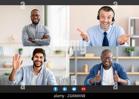 Verschiedene Geschäftsleute machen Online-Briefing-Videochat, Bildschirmansicht Stockfoto