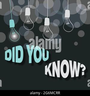 Text, der Inspiration zeigt Wussten Sie, Frage. Wort für, wenn Sie jemanden fragen, ob er Fakten oder Ereignisse kennt Abstract verschiedene Ideen anzeigen Stockfoto