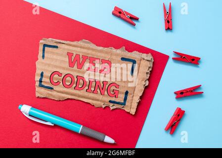 Textunterschrift mit Web-Codierung. Business-Ansatz ein System von Symbolen und Regeln verwendet, um Anweisungen einfache hausgemachte Crafting Ideen und darstellen Stockfoto