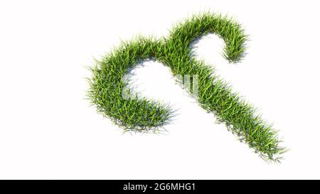 Konzept oder konzeptuelle grüne Sommer Rasen Gras Symbol Form isoliert weißen Hintergrund, Zeichen des widder Tierkreis Zeichen. 3d-Illustration Symbol für esoterische, Stockfoto