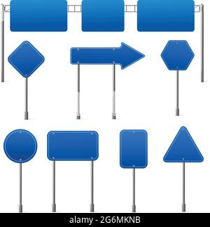 Realistische leere blaue Straße und Straßenschilder isoliert Vektor. Stock Vektor