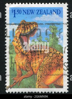 NEUSEELAND - UM 1993: Stempel gedruckt von Neuseeland, zeigt Carnosaur, um 1993 Stockfoto