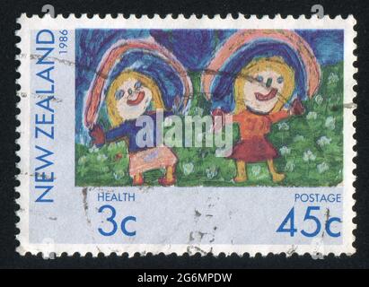 NEUSEELAND - UM 1986: Stempel gedruckt von Neuseeland, zeigt Springseil, um 1986 Stockfoto