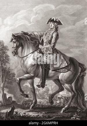 König Ludwig XV. Von Frankreich, 1710 - 1774. Bekannt als Louis der Geliebte, trat er im Alter von 5 Jahren dem französischen Thron bei und regierte bis zu seinem Tod 59 Jahre später im Alter von 64 Jahren. Nach einem Stich von Michel Aubert. Stockfoto