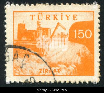 TÜRKEI - UM 1959: Briefmarke gedruckt von der Türkei, zeigt Harveste, um 1959 Stockfoto