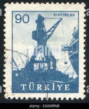 TÜRKEI- UM 1959: Briefmarke gedruckt von der Türkei, zeigt Kriegszug, um 1959 Stockfoto