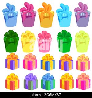 Geschenkschachteln, Geschenke Icon-Set. Verkaufskonzept. Geburtstagsfeier Weihnachten. Cartoon-Elemente, flache Design-Illustration. Stock Vektor