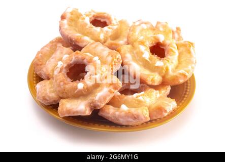 Altmodische Donuts isoliert auf weißem Hintergrund Stockfoto