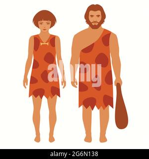 Steinzeit, Cartoon Höhlenmensch, Vektor prymitive Menschen Stock Vektor