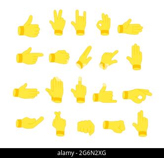 Vektor-Illustration der Hände Emoji-Set. Emoji-Handsymbole in flachem Stil auf weißem Hintergrund. Stock Vektor