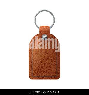 Schlüsselanhänger aus Leder, Haltertrinket für Schlüssel mit Metallkette und Ring. Stock Vektor