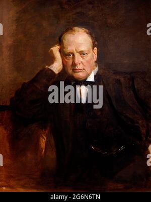 Winston Churchill. Porträtmalerei des britischen Premierministers Sir Winston Churchill (1874-1965) von Sir James Guthrie (1859-1930), Öl auf Leinwand, ca. 1919-21 Stockfoto