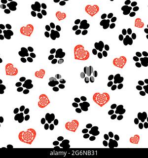 Nahtloses Muster auf weißem Hintergrund mit Hundefußdruck. Textur Der Tierpfoten Stock Vektor
