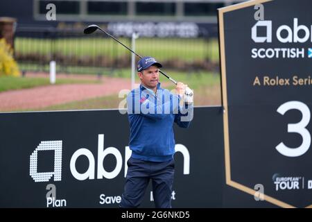 North Berwick, Großbritannien. Juli 2021. Padraig Harrington (Irland) am 3. Abschlag während des Prom-Prom bei den Abrdn Scottish Open im Renaissance Club, North Berwick, Schottland. Kredit: SPP Sport Pressefoto. /Alamy Live News Stockfoto