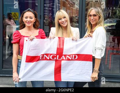 London, Großbritannien. Juli 2021. Natasha Hamilton, Jenny Frost und Liz McClarnon von Atomic Kitten sind in den Global Radio Studios in London zu sehen. (Foto von Brett Cove/SOPA Images/Sipa USA) Quelle: SIPA USA/Alamy Live News Stockfoto