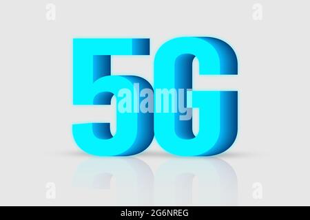 Die Inschrift 5G auf dem Hintergrund des Globus. 5G-Netz, schnelles mobiles Internet, Netzwerke der neuen Generation, kreativer Hintergrund Stockfoto