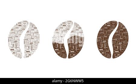 Kaffee Wort Wanddruck. Cafe Design Vektorgrafiken. Aufkleber mit Illustrationen für Kaffeebohnen. Stock Vektor