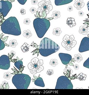 Vektor Hintergrund Garten Erdbeeren, Beerenblumen, Beeren Früchte. Nahtloser Musterhintergrund Stock Vektor