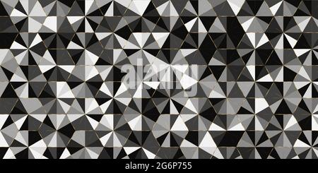 Geometrisches Muster Dreieck Form Luxus von schwarz, weiß grau Farbe. Eleganter Hintergrund mit goldener Linie Design für Teppich, Tapete, Kleidung, Verpackung Stock Vektor