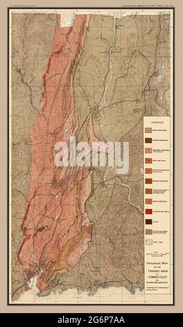 Originaltitel: Geologische Karte des triassischen Gebiets von Connecticut' Dies ist eine verbesserte, restaurierte Reproduktion einer antiken Karte aus dem Jahr 1897. Stockfoto
